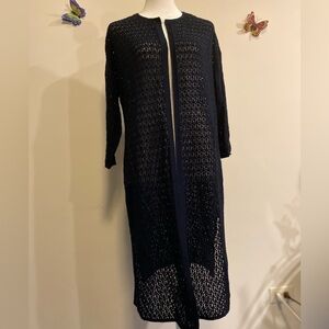 J Jill Elegant Navy Blue Open-Front Cardigan/Duster size Large, 3/4 sleeves